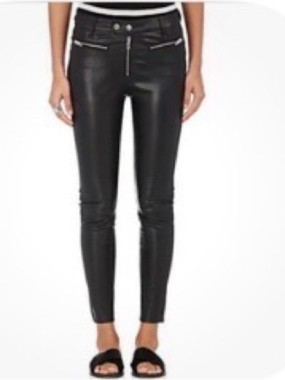 rag & bone Black Smooth Lambskin Leather Ryder Pants